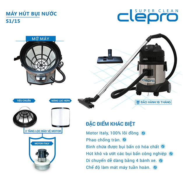 Tổng quan về máy hút bụi khô ướt Clepro S1/15